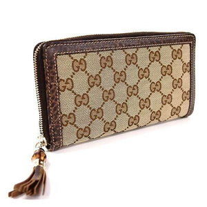 Gucci Leather Long Tassel Diamante Brown Coin GG Bamboo Wallet